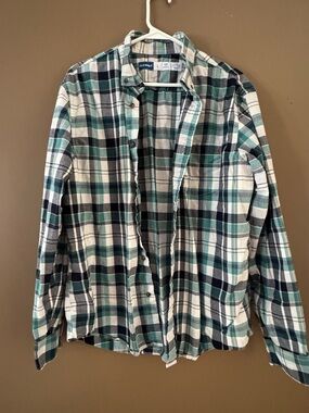 Old Navy Men's Teal & Navy Plaid Button-Down Shirt